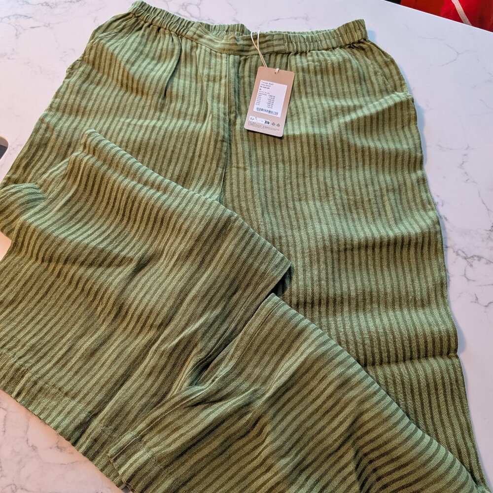 NWT Gudrun Sjoden olive green striped pants, size M